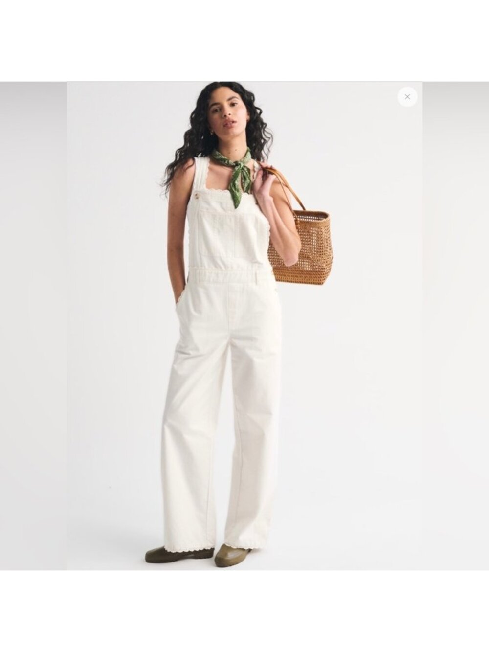 Abercrombie& Fitch 100% Cotton Embroidered Trim Overall Jumpsuit Woman Large